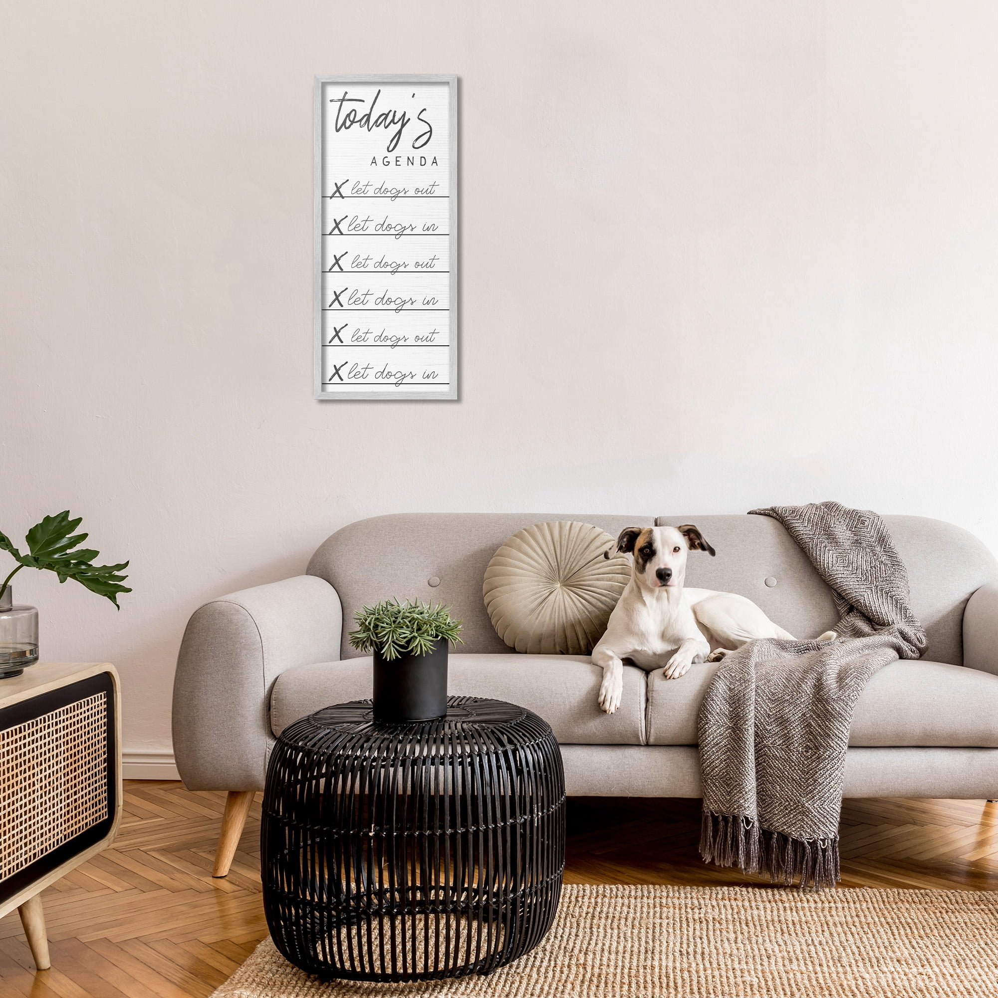 Stupell Industries Today's Agenda Funny Dog Checklist Typography Painting Gray Framed Art Print Wall Art, 13 x 30