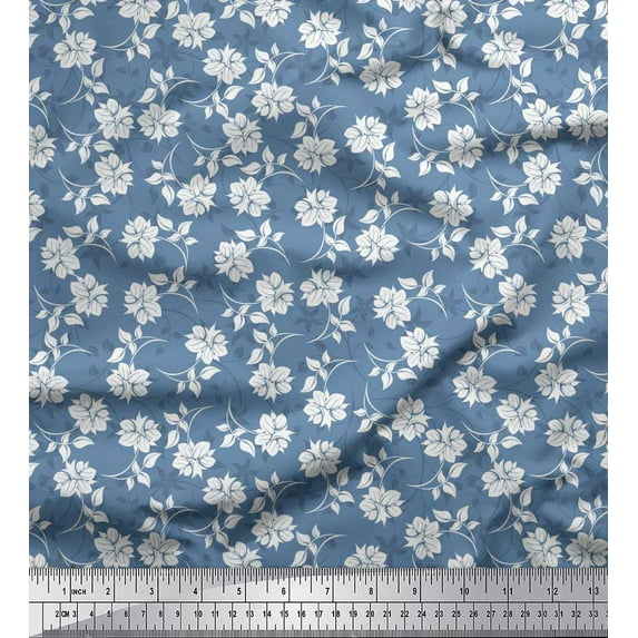 Soimoi Rayon Fabric Leaves & Floral Artistic Print Sewing Fabric Yard 56 Inch Wide