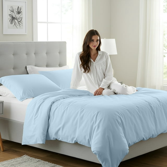 Parure de lit Beddora 3 pièces pour lit King/Queen, 100 % coton respirant, housse de couette douce et 2 taies d'oreiller, marron clair