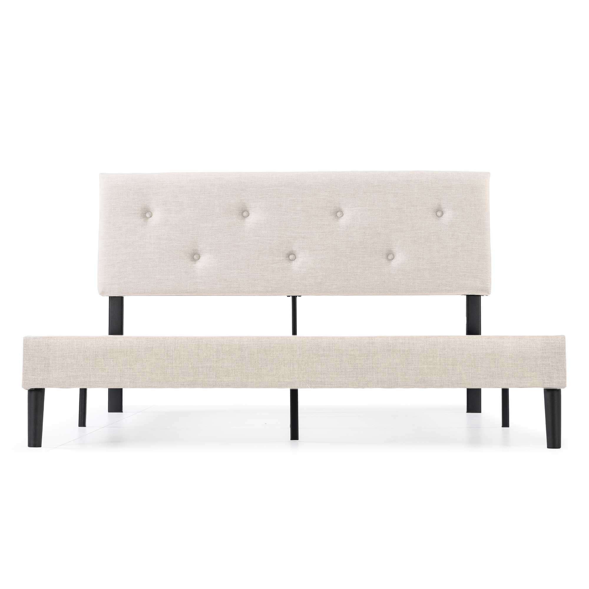 Mellow Alva Upholstered Platform Bed Frame with Headboard, Ivory, King