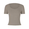 thumbnail image 5 of Lixiuxyad Women Short Sleeve Square Neck T Shirts Summer Slim Fitted Ribbed Knit Basic Casual Tee Tops Trendy Casual,Brown M, 5 of 7