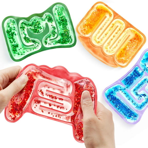 Joyfy 4 Pcs Sensory Toys for Kids Squishy Fidget Toys Stress Relief Autism Sensory Products for Calm Down, Squeeze Fidget Tube for Classroom, Filled Goo & Glitter