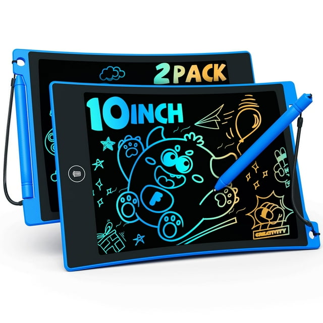 Tableta de escritura LCD TEKFUN de 10 pulgadas con lápiz capacitivo antipérdida, paquete de 2, azul