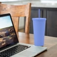 thumbnail image 3 of 700ml reusable cold water cup plastic cup, double-layer solid color beverage cup with lid and straw, 3 of 5