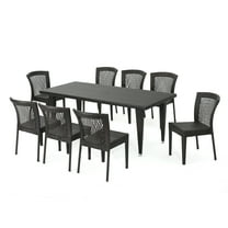 GDF Studio Herman Outdoor Wicker 9 Piece Dining Set, Multibrown