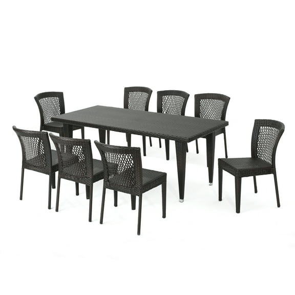 GDF Studio Herman Outdoor Wicker 9 Piece Dining Set, Multibrown