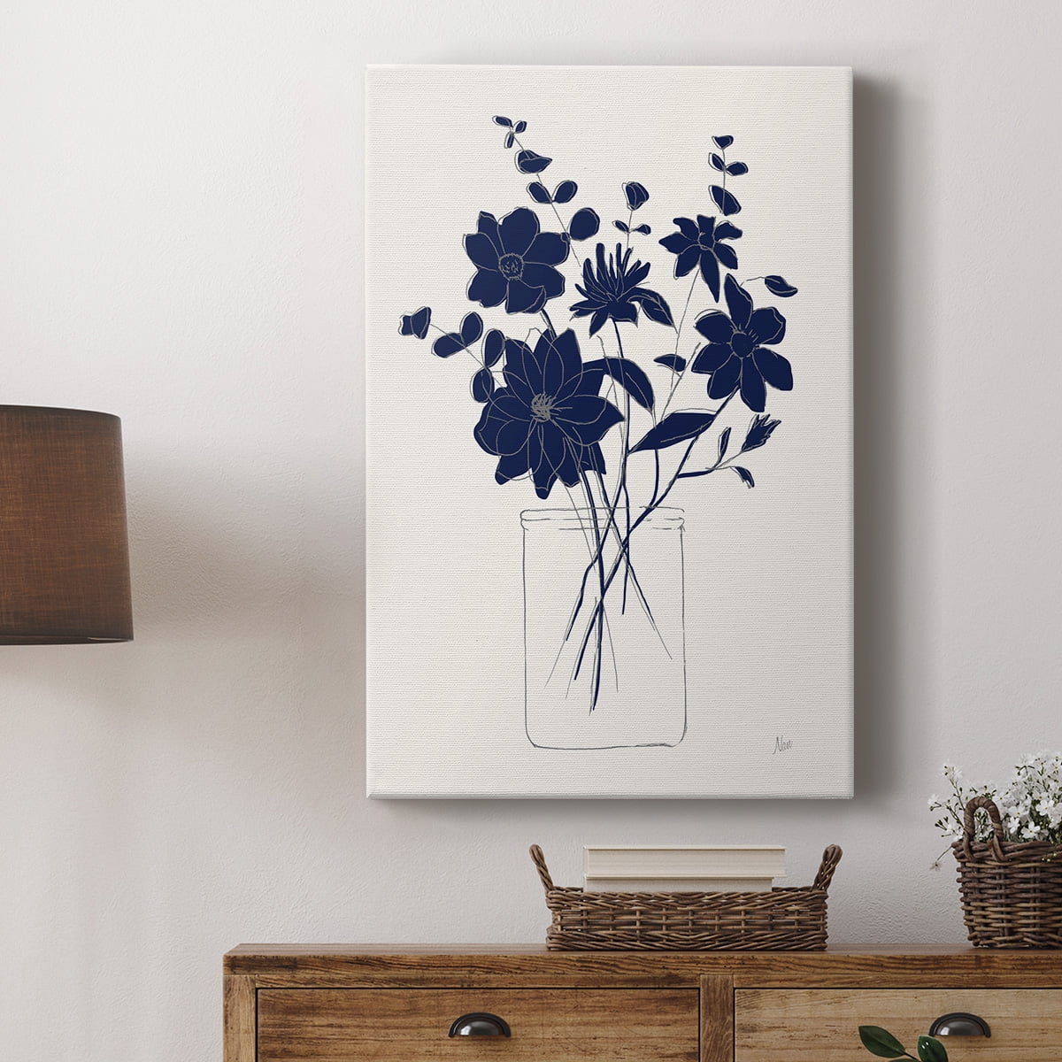 Indigo Sketch Bouquet II Premium Gallery Wrapped Canvas - Ready to Hang