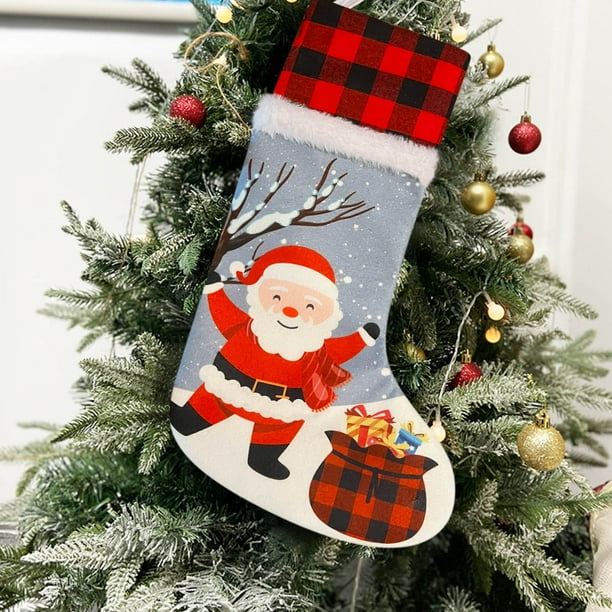 Ganfancp Old Man Plaid Christmas Socks Bolsa de Regalo Decoración Navideña Candy Socks Adornos Navideños Bolsas de Regalo Navidad Liquidación Una Media de Navidad.