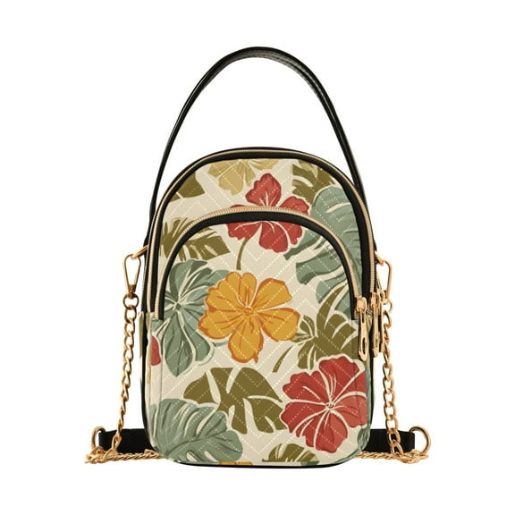 joogoo Women Tropical Leaf Flower Chain Crossbody Bags Shoulder Handbag Phone Purse