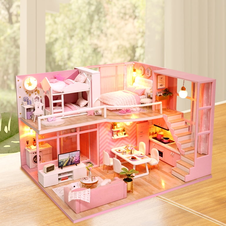 DIY Miniature Dollhouse Kit For Adults - Flower House Building Set With LED Lights - Craft Hobby, Christmas Decor, Birthday Gift