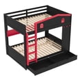 thumbnail image 6 of Harper & Bright Designs Queen over Queen Bunk Bed with Drawers and Shelves, Solid Wood Bunk Beds with Stairs and Hooks, Black+Red, 6 of 11