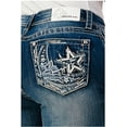 thumbnail image 1 of Grace in LA Women's Moon Star Embroidered Distressed Bootcut Stretch Jeans (34), 1 of 3