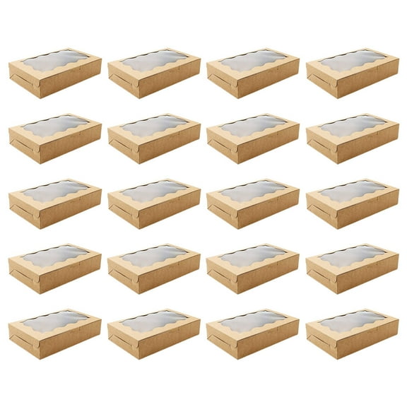 20pcs Kraft Paper Boxes with Clear Window for Cakes Cookies and Chocolates Dessert Packaging Boxes