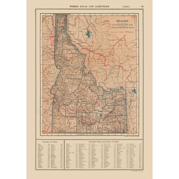 Historic State Map - Idaho - Reynold 1921 - 23 x 32.67 - Vintage Wall Art