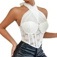 thumbnail image 2 of Qulqfy Womens Fashion Corset Top White Lace Shapewear Solid Halter Party Corset Tops for Women, 2 of 4