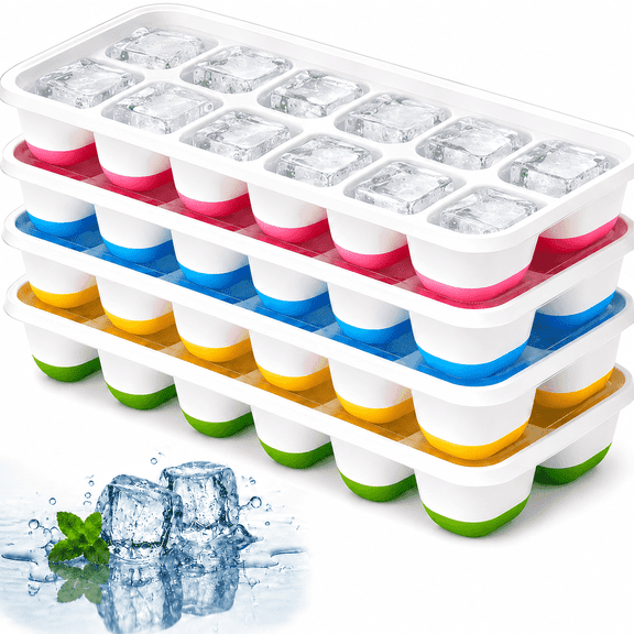 NIUTA® Ice Cube Tray with Lids, 4-Pack Stackable Freezer Trays with Easy-Release Silicone Bottoms, BPA-Free Ice Molds for Cocktails, Coffee, Kitchen and RV