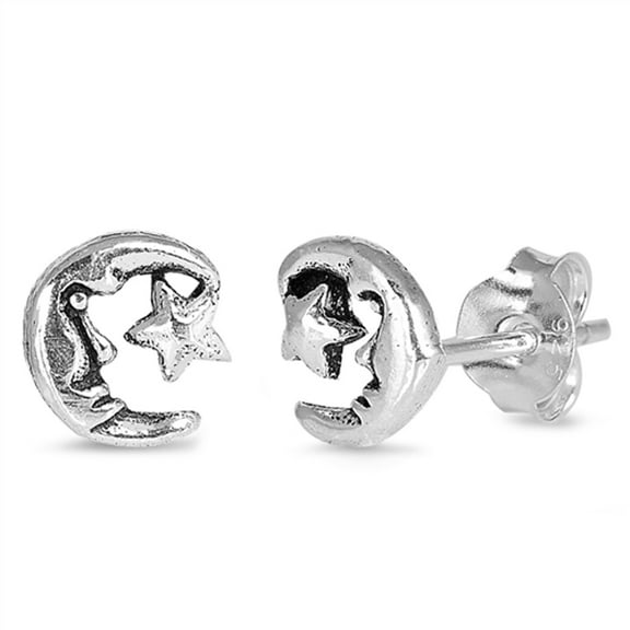 Sterling Silver Crescent Moon Star Face Celestial Dream Earrings 925 New Jewelry Female Unisex