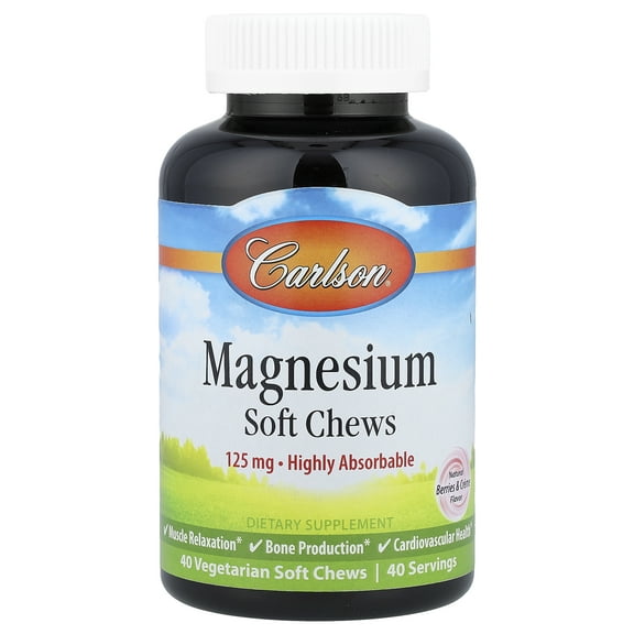 Carlson Magnesium, Natural Berries & Creme, 125 mg, 40 Vegetarian Soft Chews
