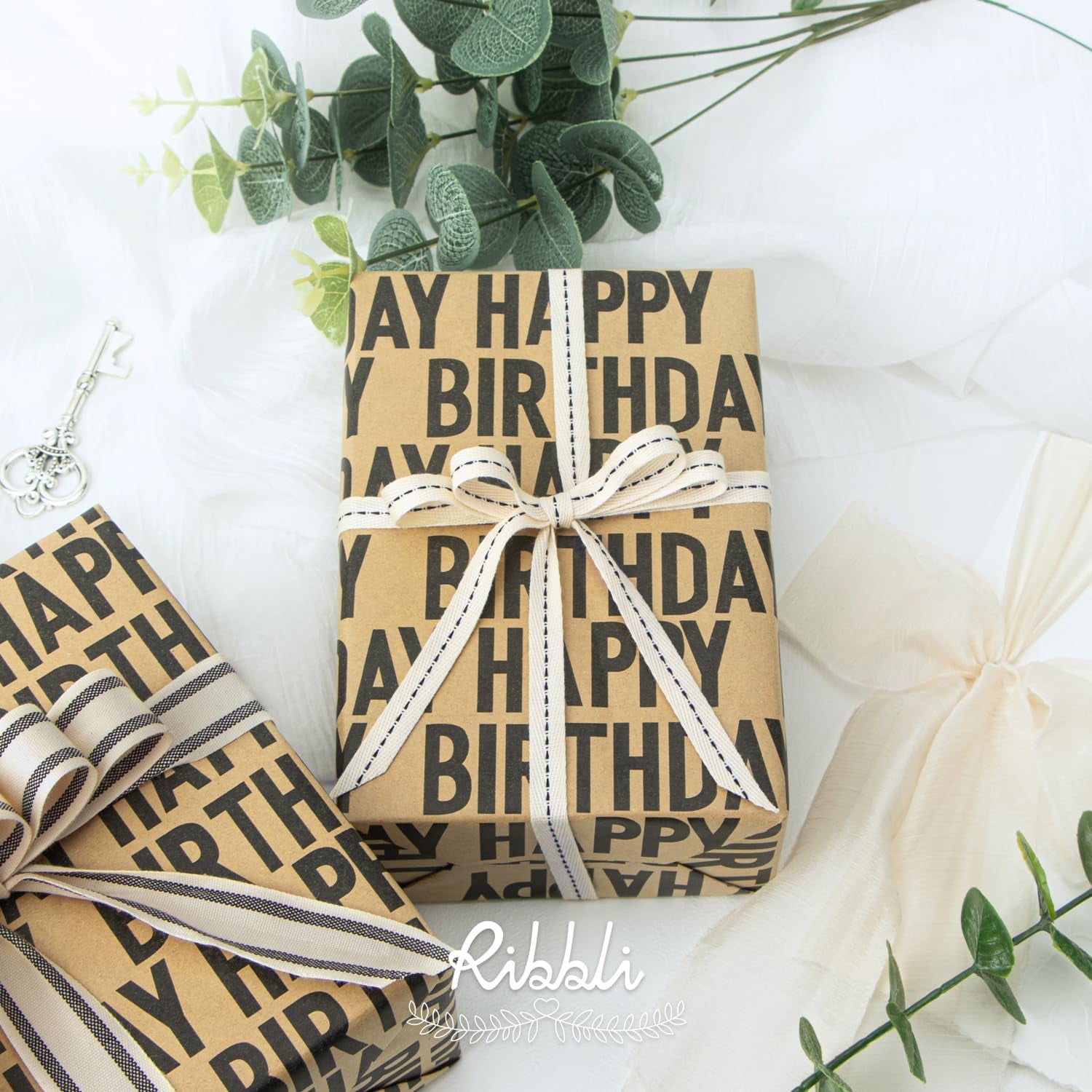 Birthday Kraft Wrapping Paper Vintage Style Paper Perfect for Men Women Brown Kraft Paper with Black Pattern- 17Inch x 394Inch(33Feet)