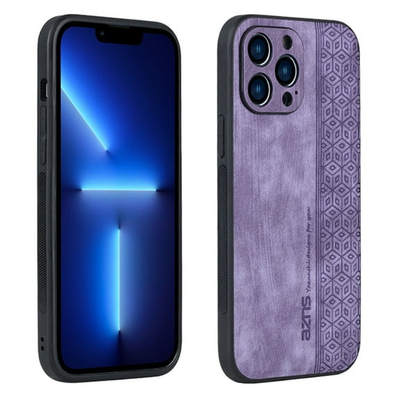 K-Lion for iPhone 14 Pro Max Slim Case, Luxury PU Leather Soft Silicone TPU Wireless Charging Heat Dissipation Non-Slip Stripes Shockproof Anti-Drop Lightweight Hybrid Case,Purple