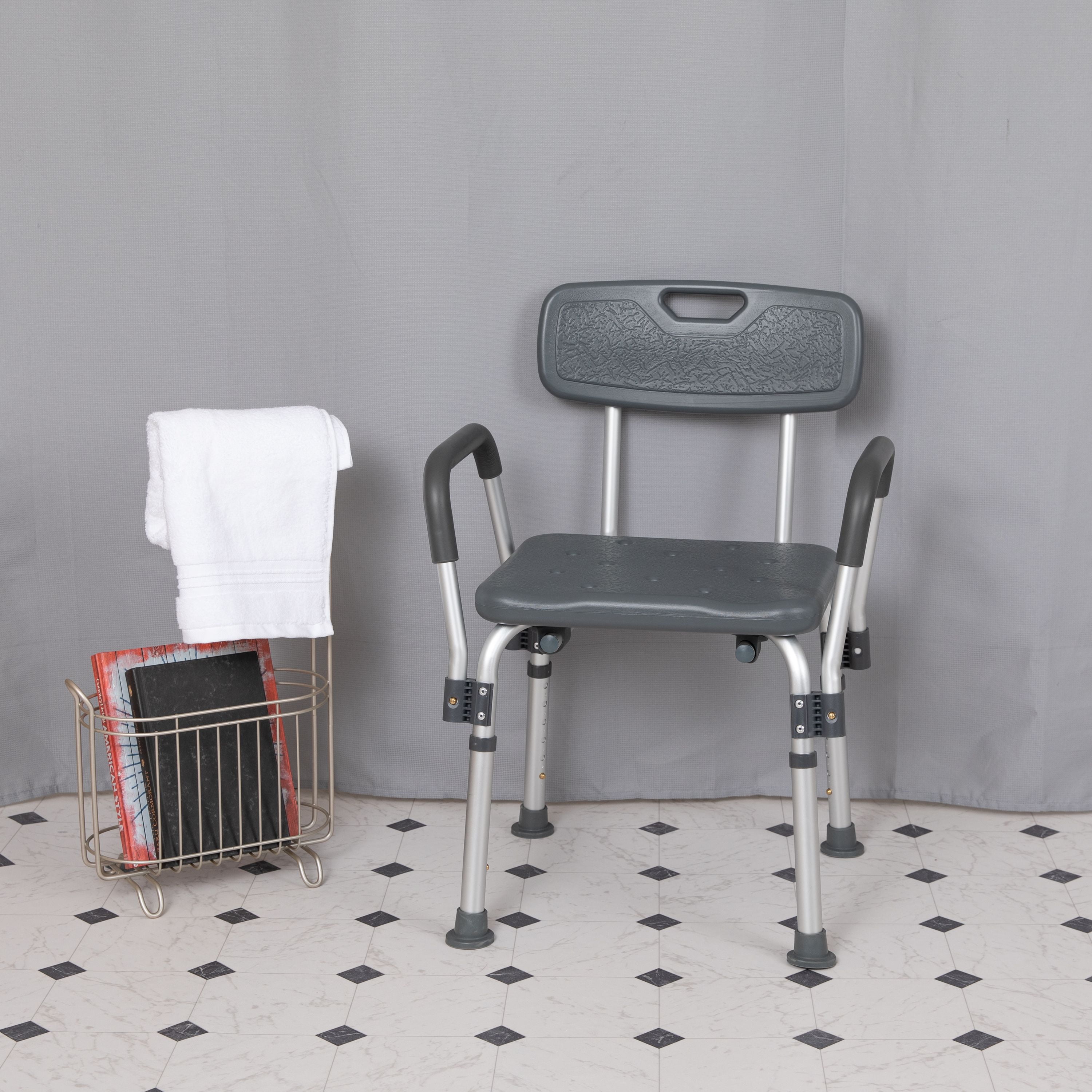 Flash Furniture HERCULES Series 300 Lb. Capacity, Adjustable Gray Bath & Shower Chair with Depth