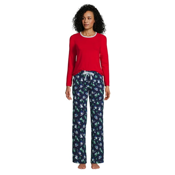 Lands' End Women's Knit Pajama Set Long Sleeve TShirt and Pants