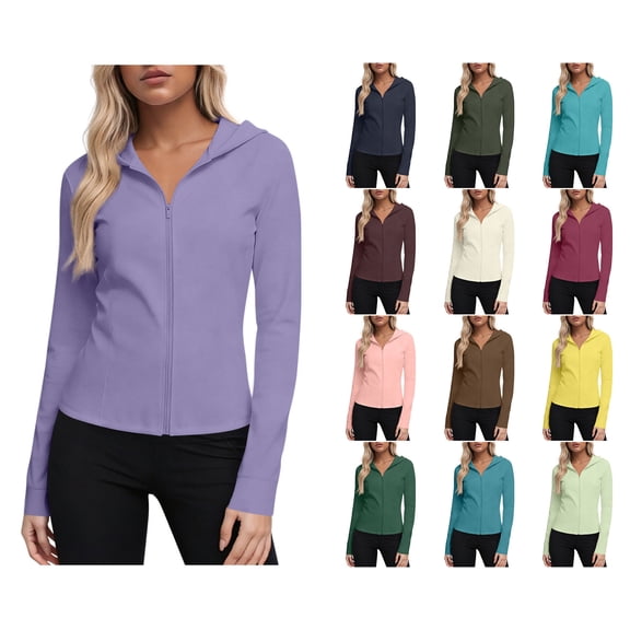 Crunowin Women’s UPF 50  Zip-Front Jacket, Long-Sleeve Sun Protection Jacket Slim-Fit Athletic Jacket Purple XL