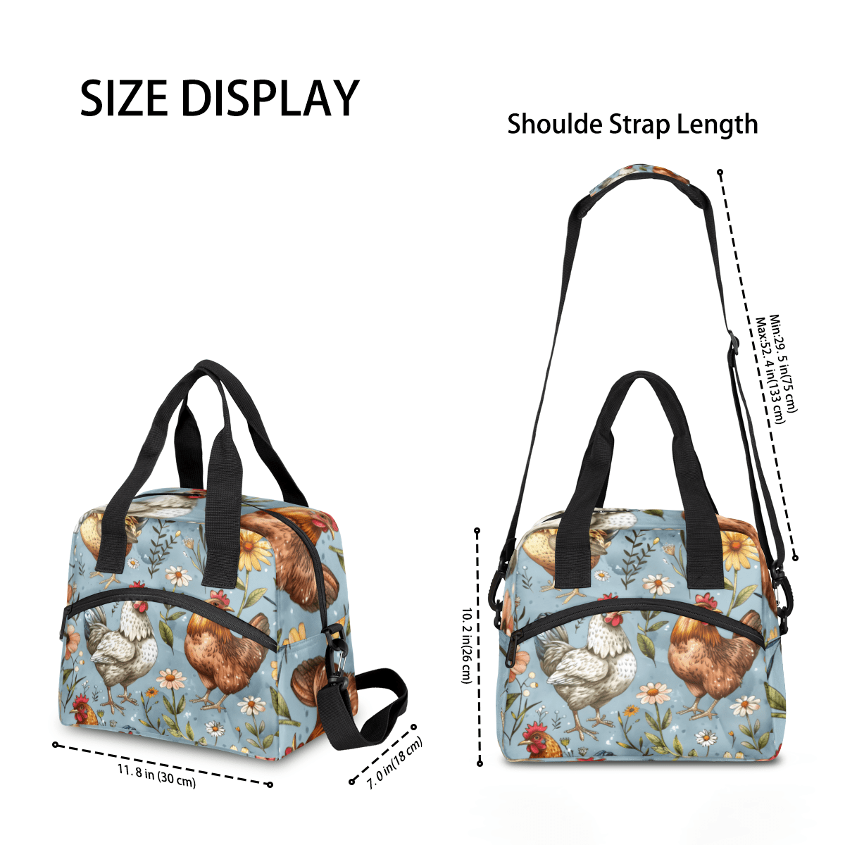 Herdesigns Rooster Insulated Lunch Bag for Women Men Adults Large Reusable Lunch Box Cock Leakproof Cooler Tote Bags with Adjustable Shoulder Strap