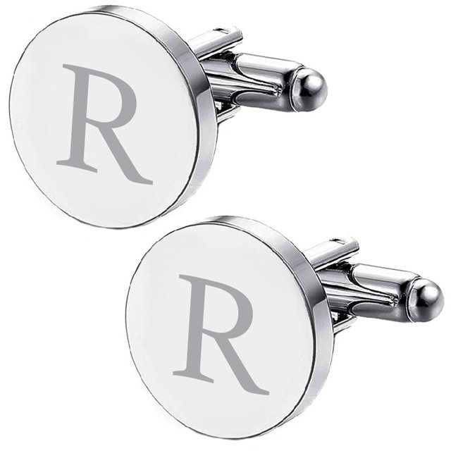 BodyJ4You 2PC Cufflinks Engraved Personalized Initials Letter R Formal Button Shirt Gift Box Set
