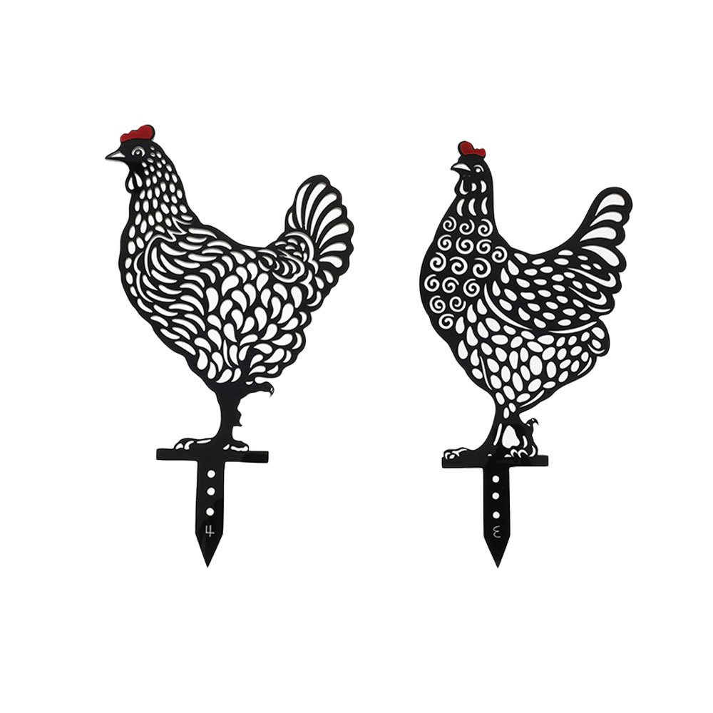 Willstar 2 PCS Yard Art Garden Chicken Statues,Standing Metal Decoy