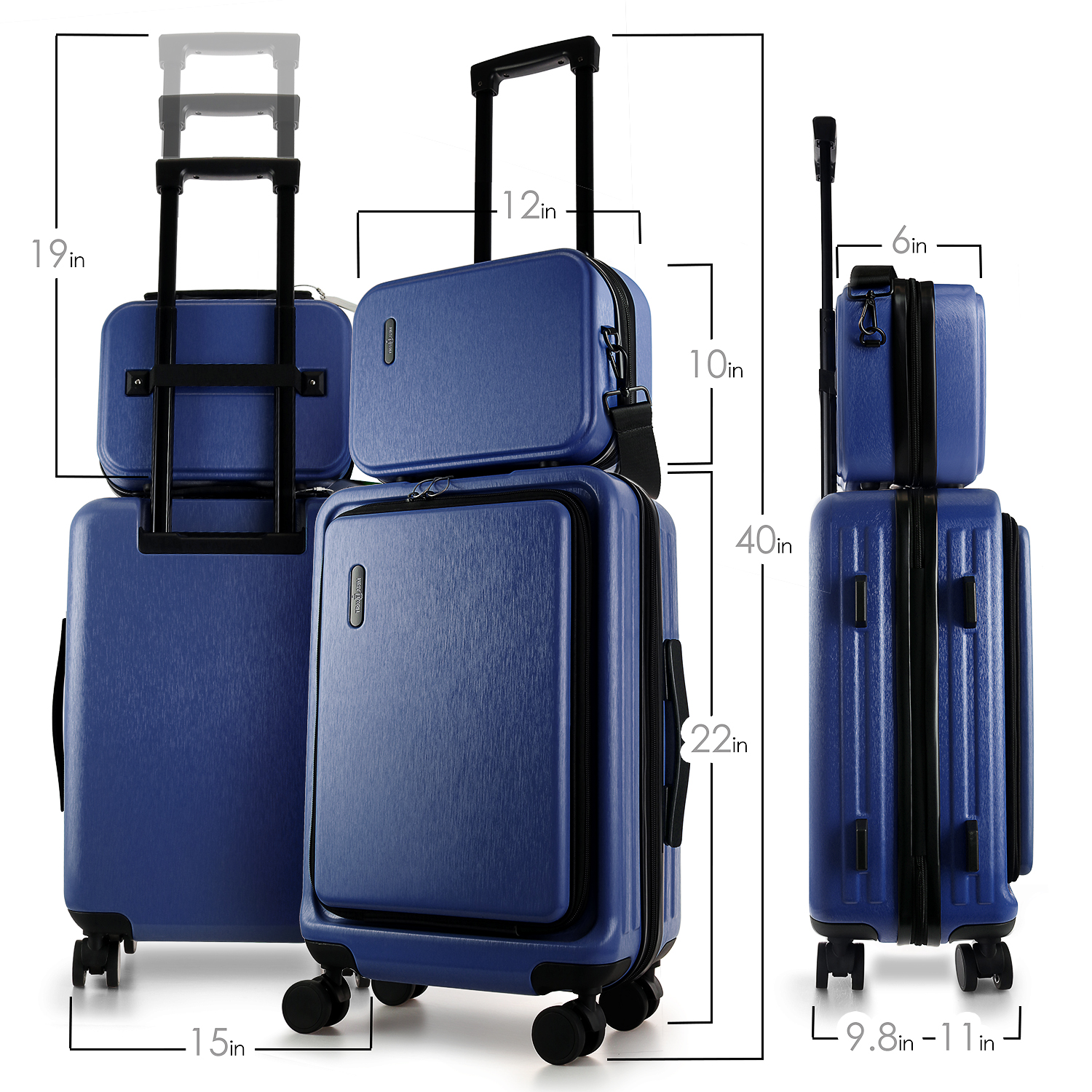 StorageBud 20 inch Hardside Carry-On Expandable Luggage, Front Pocket Luggage Set Spinner Suitcase Set, Navy Blue - image 4 of 10