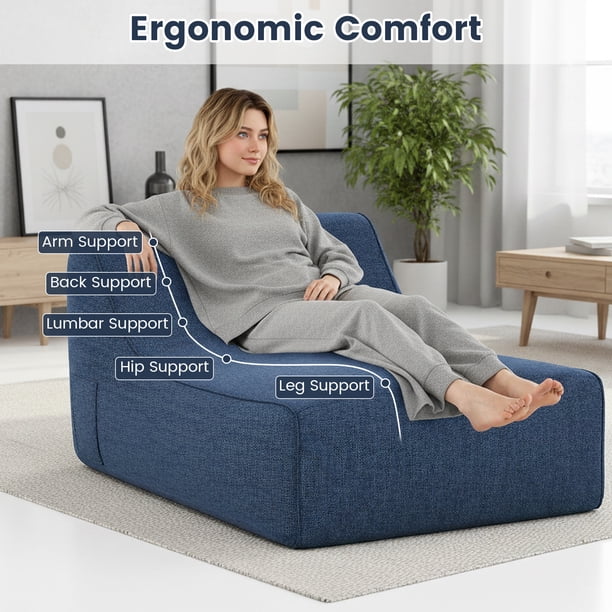 Costway Fauteuil Lounge Gonflable Ergonomique, Sofa Paresseux Gonflable avec Housse Amovible et Base Antidérapante, Canapé d'Air Portable en L pour Salon, Bleu