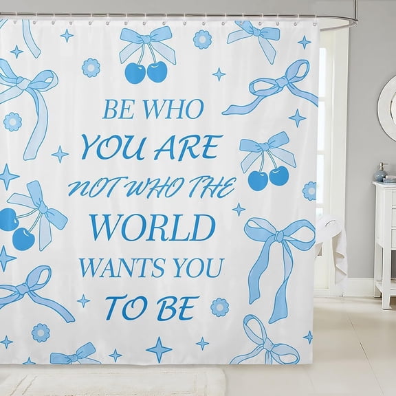 Blue Bowknot Kids Shower Curtains,Cherry Tropical Fruit Cartoon Princess Bathroom Curtains for Girls Women,Bow Tie Stars Daisy Cute Blue Dreamy Waterproof Curtains,12 Hooks Suits,72" W x 72" L