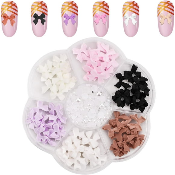 LAICAIW 140pcs Pearl & Bow Nail Charms, 3D Nail Bows Colorful Nail Charms for Acrylic Nails Bowknot Nail Charms DIY Nail Accessories for Women Girls