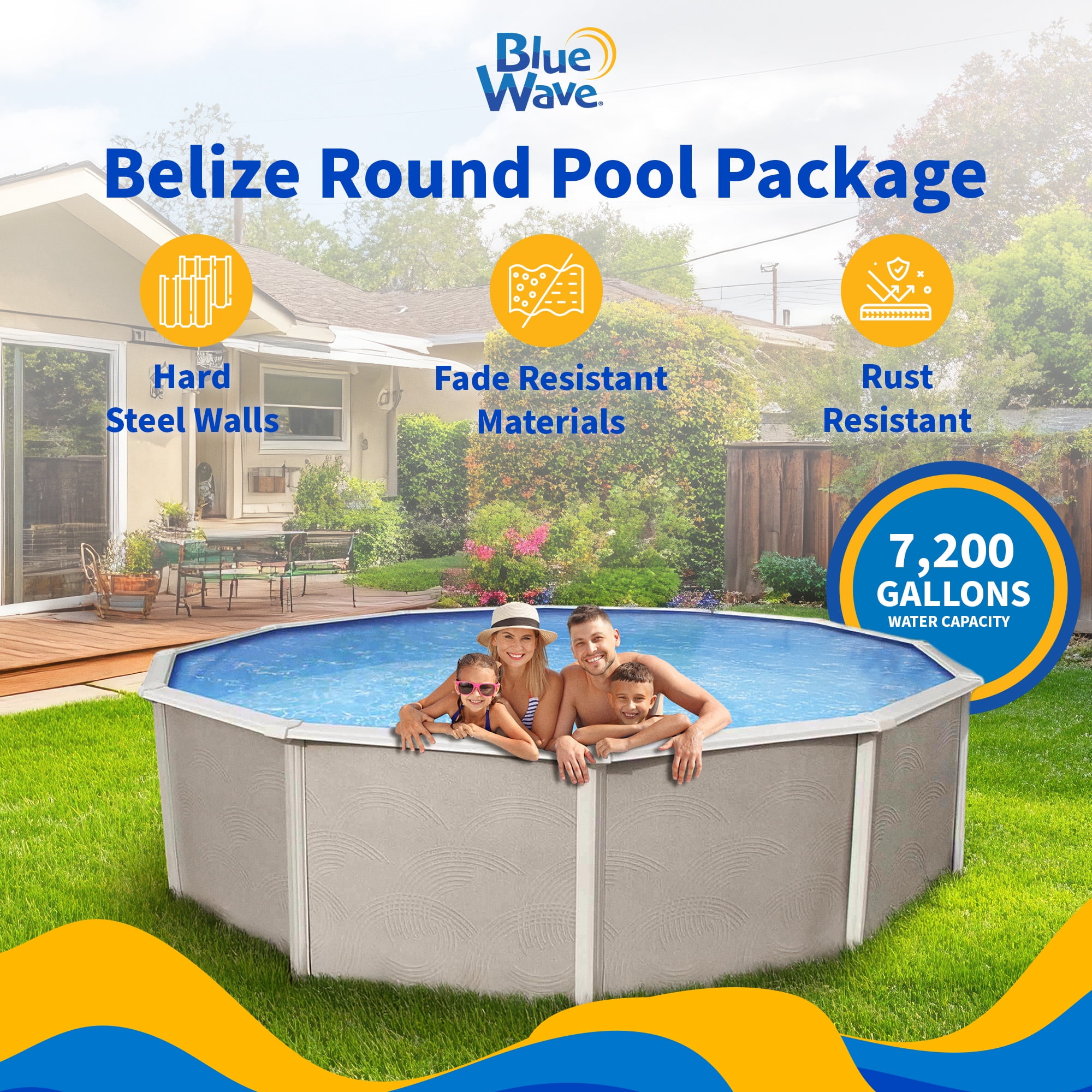Belize 18-ft Round 52-in Deep 6-in Top Rail Metal Wall Swimming Pool Package