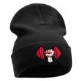thumbnail image 4 of Weight Lifting Embroidered 12 Inch Long Knitted Beanie - Black OSFM, 4 of 5