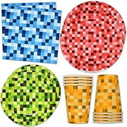 Gift Boutique Pixel Birthday Party Decorations Pixelated Dinnerware Supplies, Serves 24 Guests