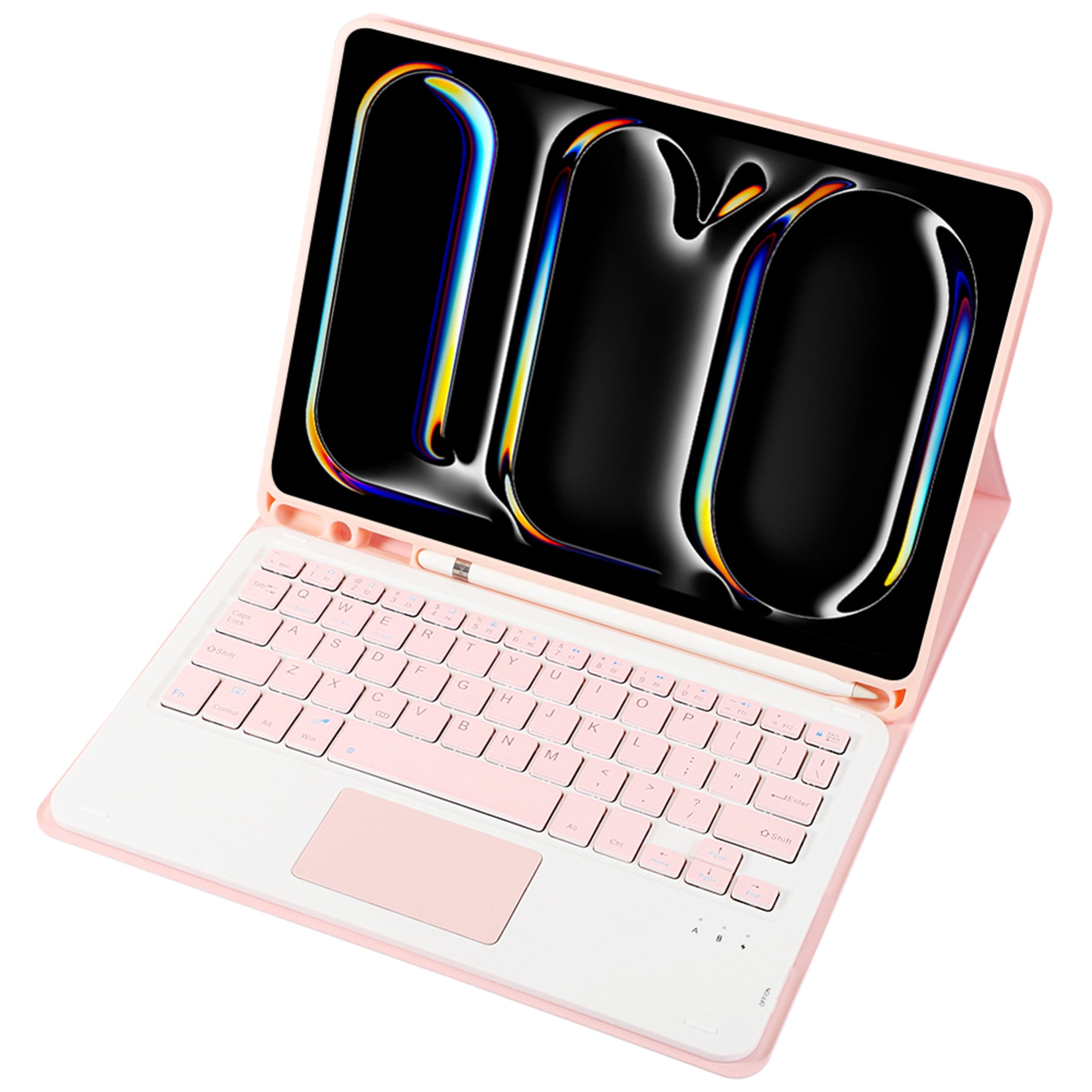 Auto Sleep / Wake Leather Smart Tri-fold Stand Case Cover with Pencil Slot Touch Keyboard for iPad Pro 11 inch 4th Generation 2022 3 2 1 Pink