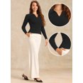 thumbnail image 2 of DARING DIVA Women's Collared Ribbed Knit Long Sleeve  Blouse M Black, 2 of 6