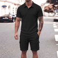 thumbnail image 2 of Zenithor Men's 2 Piece Rib Collar Shirts and Cargo Shorts Set Textured Short Sleeve Top Match Set Summer Beach Outfits S-3XL, 2 of 6