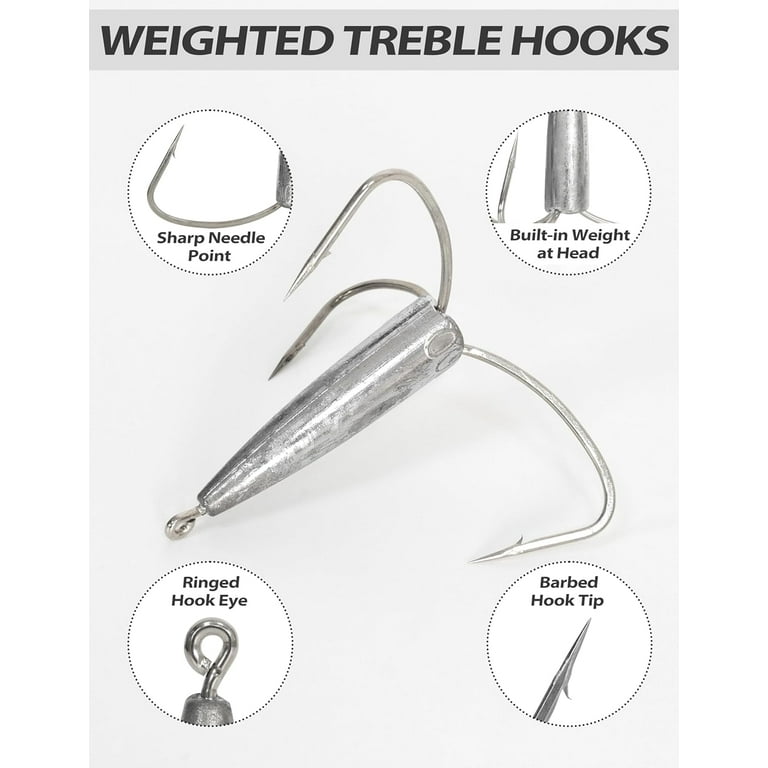 Bluwing 12/0 Weighted Treble Hooks 2pcs Snag Hooks High Carbon Steel Fishing Hook Bunker Snagging Hooks Saltwater Heavy Duty Treble Hooks, 2oz