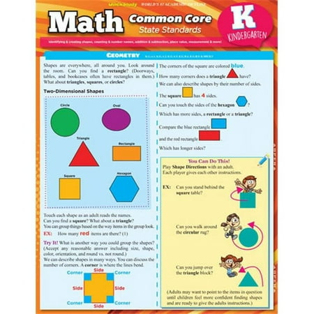 BarCharts 9781423225935 Math Common Core For Kindergarten Quickstudy Easel