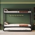 thumbnail image 2 of Miniyam Twin Over Twin Metal Bunk Bed with Trundle, Heavy-Duty Steel Frame, Space-Saving Design with Guardrails and Ladder, Black, 2 of 8
