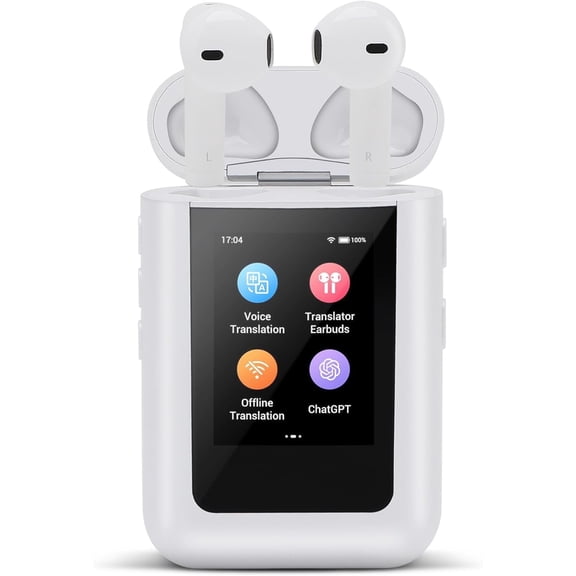 AI Languages Translator Earbuds,AI Offline Translator with LCD Touchscreen,No App Needed & Independent Real-Time Translation in 144 Languages Compatible with ChatGPT