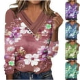 thumbnail image 2 of Utoimkio Women's V Neck Long Sleeve Tops Casual Floral Print T Shirts Basic Blouse Tees Loose Fit Lightweight Tunic Shirts, 2 of 4