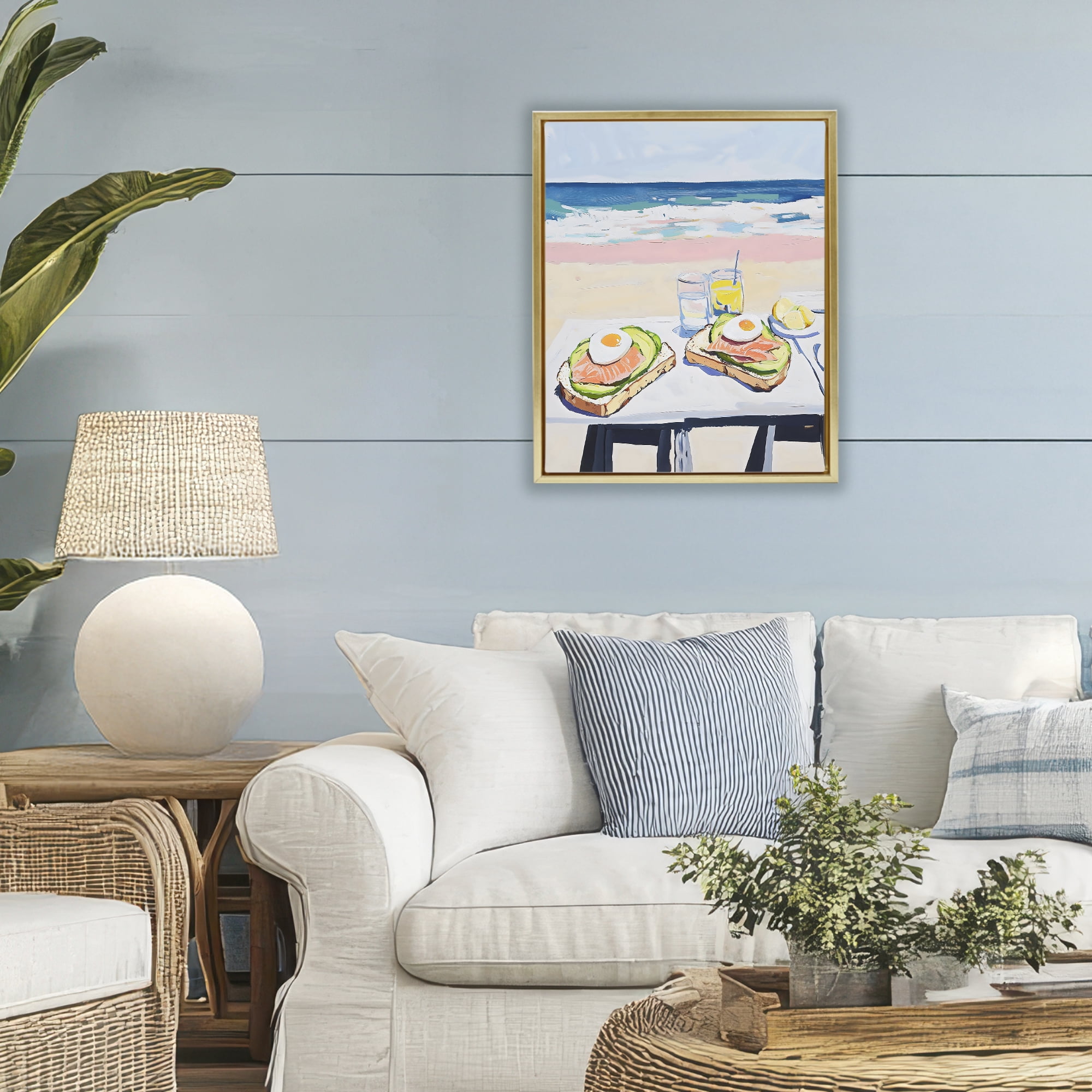 Stupell Industries Avocado Toast at Beach Gold Framed Floater Canvas Wall Art, design by The Prints Vibe