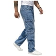 thumbnail image 2 of Men's Casual Solid Zipper Button Sports Trousers, Straight Leg Slim Fit, Multi-Pocket Pants for Outdoor Hiking Work, Activewear | AKLJWH,Light Blue L, 2 of 6