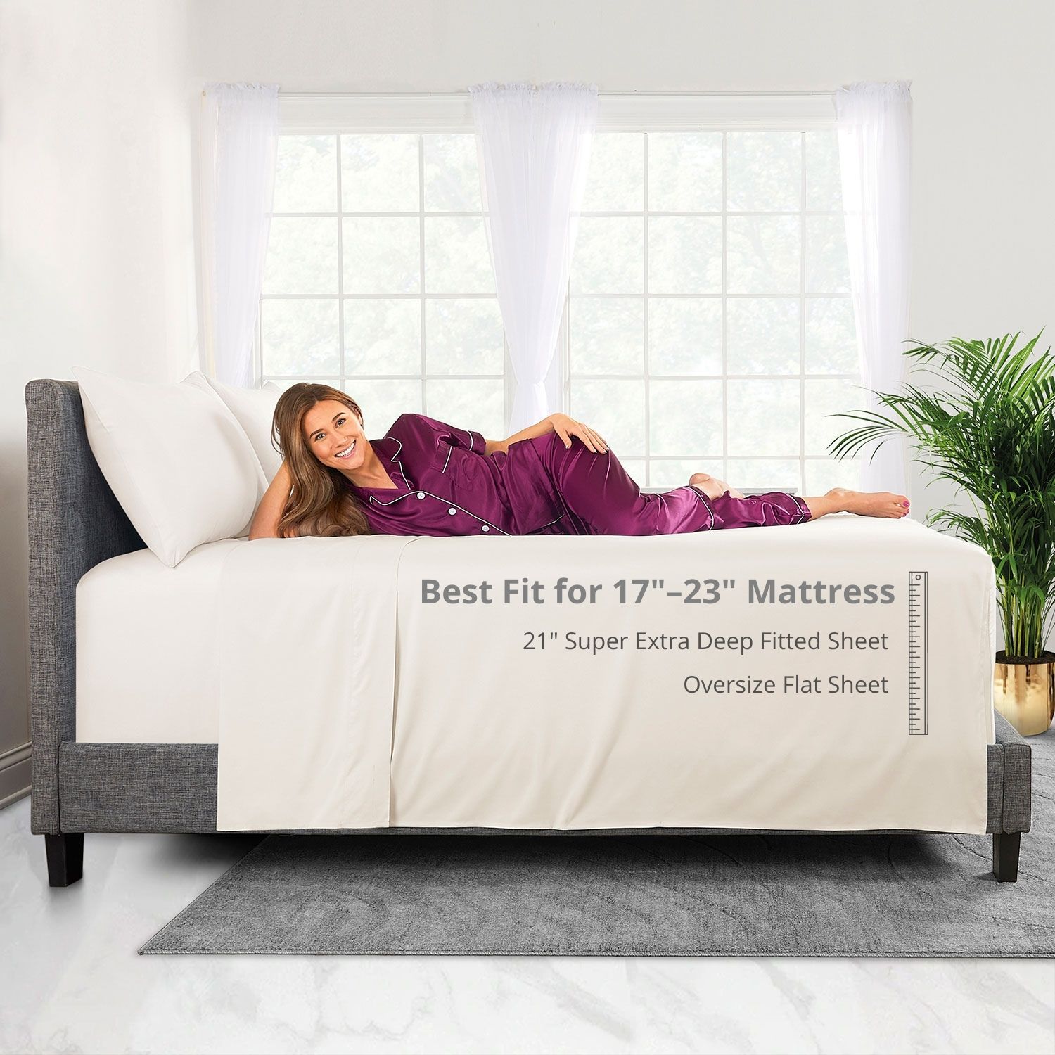 DeaLuxe Bedding 21” Queen Size Deep Pocket Fitted Sheet Only - Queen XL  Sheets for Thick Mattress Pillow Top Air Mattress 18-20 Inch - Medium Grey