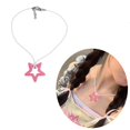 thumbnail image 2 of Osdhezcn Pink Pentagrams Pendant Clavicle Chain Unique Dopamine Sweater Chain Jewelry, 2 of 12