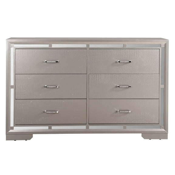 Alana 6-Drawer Silver Champagne Dresser (38 in. X 62 in. X 17 in.)